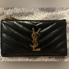 Black Ysl Wallet With Gold Hardware. In Good Condition. Comes With Box And Dustbag Ysl Wallet, Key Card Holder, Card Holders, Gold Hardware, Dust Bag, Womens Sizes, Women Accessories, Key, Wallet