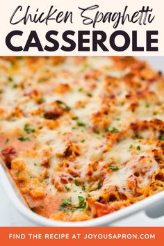 chicken spaghetti casserole with text overlay