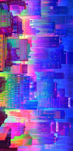 an abstract image of city buildings with colored lines