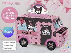 Hello Kitty Favors, Truck Party Favors, Candy Treat Box, Baby Fan, 8 Birthday, Milk Box, Truck Party, Craft Knife, Party Printable