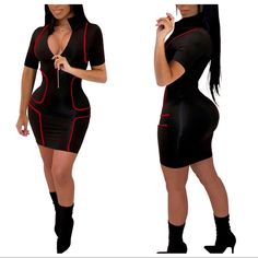 Brand New Black And Red Bodycon Dress. Available In Sizes S-L. Material Is 95% Polyester And 5% Spandex. Sizing Chart Is Listed. Any Questions, Feel Free To Ask. Short Sleeve Stretch Bodycon Club Dress, Short Sleeve Stretch Bodycon Dress For Club, Black V-neck Bodycon Dress For Club, Red Fitted Bodycon Dress For Club, Trendy Black V-neck Bodycon Dress, Black Short Sleeve Bodycon Dress For Club, Short Sleeve Stretch Bodycon Dress For Night Out, Stretch Short Sleeve Bodycon Dress For Night Out, Stretch Bodycon Dress With Short Sleeves For Night Out