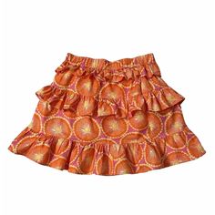 Get Ready To Turn Heads In This Gorgeous Walter Baker Christie Skirt! The Vibrant Orange Blossom Floral Print Is Perfect For Any Occasion, Whether You're Heading To A Party, Going On A Tropical Vacation, Or Just Out For A Casual Day. The Skirt Features An Elastic Waist And Is Made Of Lightweight Cotton Material That Is Machine Washable For Easy Care. The Tiered Ruffle Design And Short Length Make This Skirt A Fun And Flirty Addition To Any Wardrobe. The Bohemian And Hawaiian Theme, Along With Th Yellow Ruffled Skirt For Summer, Yellow Tiered Skirt For Brunch, Casual Orange Skirt For Brunch, Orange Tiered Skirt For Spring, Orange Cotton Skirt For Vacation, Orange Ruffled Skirt For Spring, Orange Ruffled Skirt For Summer, Cute Yellow Skirt For Spring, Orange Ruffled Tiered Skirt Bottoms