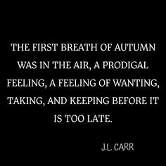 the first breath of autumn was in the air, a prodigal feeling, a feeling of wanting, taking, and keeping before it is too late