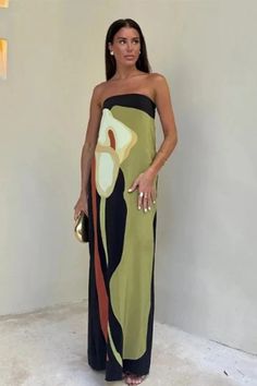 Women's Summer Sleeveless dress Tube Maxi Dresses, Chique Outfit, Sleeveless Outfit, Loose Maxi Dress, Tube Top Dress, Off Shoulder Fashion, Weave Style, Maxi Dress Green, Maxi Dress Party