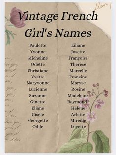 an old book cover with the names of different women's names in english and french