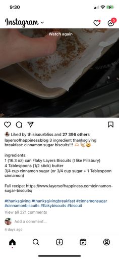 the instagram page shows an image of food