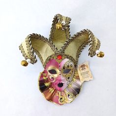 Pink & Gold La Maschera del Galeone Venetian Mini Mask Made Venice Italy Small Venetian Masks Art, Mask Venice, Venetian Costumes, Venice Mask, Small Wall Decor, Venetian Masquerade Masks, Venetian Carnival Masks, Unique Masks, Mask Pictures