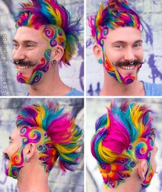 An Australian Hairstylist Turns Hair Into Unicorn Manes and Gives People a Dose of Rainbow / Bright Side Shaved Hair Designs, Dark Brunette Hair, Rainbow Hair Color, Neon Hair, Hair Techniques, Hair Tattoos, Hair Shows, Colorful Hair, Drag Queens