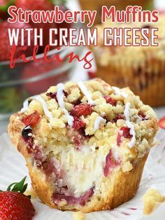 strawberry muffins with cream cheese filling on a plate