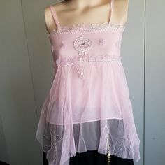 Baby Pink Polyester Fully Lined Lace And Embroidery In Front Small Bust 36 In Medium Bust 40 In Large Bust 42 In 2010 Babydoll Shirts, Pink Angel Top, Clothes Sewing Patterns Top, Gyaru Fashion Pink, Simple Shirt Pattern, Kiss Pink, Accessorize Bags, Fairy Clothes, Lace Outfit