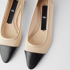 Nwt Zara Mesh Ballet Flats With Pointed Toe. Body Of Shoes Are A Fine Nude Mesh. Contrast Black Faux Leather Cap Toe. 0.5" Heel. Super Comfy. Size 40 Zara Loafers, Zara Flats, White Loafers, Mesh Flats, Embellished Flats, Pointed Flats, Zara New, Pointed Toe Flats, Leather Ballet Flats