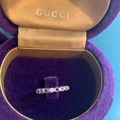 Dainty Gucci 18k White Gold Ring With A Diamond (.05 Carat) Barely Worn. Original Package And Tag Included. Gucci Jewelry, Womens Jewelry Rings, White Gold Rings, Colored Diamonds, Gucci, White Gold, Women Jewelry, The Originals, Silver