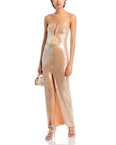 Self-Portrait Strapless Sequin Gown Champagne Strapless Evening Gown, Luxury Strapless Gown For Gala, Luxury Strapless Floor-length Evening Dress, Glamorous Floor-length Strapless Dress For Cocktail, Glamorous Strapless Gown For Cocktail, Glamorous Strapless Gown For Cocktail Occasions, Glamorous Strapless Gown For Cocktail Events, Glamorous Strapless Gown For Gala, Glamorous Floor-length Strapless Cocktail Dress