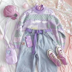 Vaporwave Outfit, Alt Fashion Aesthetic, Duck Sweater, Japanese Student, 80s Inspired Outfits, Kawaii Sweater, Pastel Fashion, Kawaii Fashion Outfits, Sweater Cute