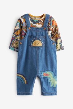 Baby Mode, Tiny Clothes, Baby Closet, Denim Dungarees, Kid Clothes, Cotton Bodysuit, Baby Colors, Baby Set