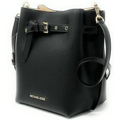 Michael Kors Emilia Small Bucket Messenger Bag In Black Mfsrp: $348.00 Defined By Its Structured Bucket Silhouette, Emilia Crossbody Bag Will Enable You To Carry The Day In Style. Pebbled Leather And High-Shine Hardware Combine To Luxe Effect. Make It Your Go-To Handbag For Seasons To Come. Bucket Messenger Bag Golden-Tone Hardware 8"W X 9.5"H X 6"D Adjustable Strap: 21.5"23.5" Lining: None Snap Magnetic Closure Imported Style: 35s1gu5m1t Brand New With Tags Formal Black Bucket Bag With Metal Hardware, Elegant Black Bucket Bag With Metal Hardware, Classic Black Bucket Bag With Branded Hardware, Designer Bucket Bag With Metal Hardware, Luxury Everyday Black Leather Bucket Bag, Black Everyday Luxury Bucket Shoulder Bag, Luxury Michael Kors Bag With Metal Hardware, Classic Bucket Bag For Everyday, Luxury Everyday Black Bucket Bag