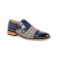 These elegant men's dress shoes by Gino Vitale feature the best of both worlds: a double monk strap and fine perforated medallion detail on the cap toe. The upper features a mixed media look with a combination of houndstooth fabric and vegan faux leather. Pair these with your favorite suit and stand out at any event. This shoe is ideal for the man who wants to put a modern twist on a classic style. Purple Dress Shoes, Blue Dress Shoes, Lace Dress Casual, Houndstooth Fabric, Platform Shoes Heels, Double Monk Strap, Men's Dress Shoes, Brown Dress Shoes, Leather Brogues