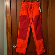 Two Tone Work Pants From Urban Outfitters, Orange And Deep Orange - Size 26 Women’s Red Pants Color Blocking, Urban Outfitters Pants, Deep Orange, Sunset Shimmer, Red Pants, Pants Color, Work Pants, Orange Red, Color Orange