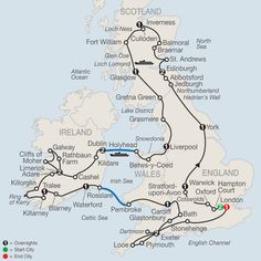 a map showing the route for scotland and ireland with all its major cities on it