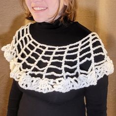 This crocheted lace Spider Web Collar Cape is a simple & easy Halloween accessory for your costume! It's handmade from White Acrylic yarn. The collar measures about 34 inches around and 9 inches wide. It would be a unique gift idea for your favorite Halloween fan! Ready-to-Ship, Free USPS Ground Advantage. Please contact me for International Shipping (buyer pays in full).  Please note- due to the handcrafted, 1-of-a-kind, "imperfectly unique" nature of this item, all sales are final & returns are not accepted. PLEASE confirm sizes & color, and contact me if you have questions!  15% off purchase of $15 or more- just add to your cart! Thank you, and be Healthy & Happy! Halloween Spider Web, Lace Shawl, Halloween Accessories, Easy Halloween, Healthy Happy, Spider Web, Adult Costumes, Crochet Lace, Lace Shorts