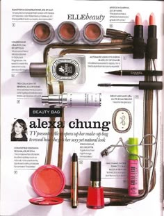 Alexa Chung Makeup, Magazine Pages, Product Shots, In My Bag, The Design Files, Print Magazine, Magazine Layout, Alexa Chung, Beauty Bag