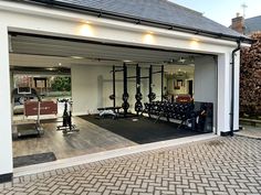 a home gym with exercise equipment in the garage