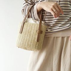 Elena Handbags Leather and Straw Bucket Bag Straw Bucket Bag, Summer Handbag, Summer Handbags, Woven Handbags, Bag Summer, Handbags Leather, Designer Style, Yellow And Brown, Beach Bag