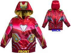 Please read before bidding/purchasing. Bidding on (or purchasing) Item constitutes agreement to what is written in item description. You are bidding on ONE New Disney Store Exclusive Avengers Ironman Child Metallic Zip Up Hooded Jacket shown in picture you choose the size. See below for measurements. Please go by measurements provided below! NOT Sizing! as manufacturers sizings vary! SIZE 4   Laying the hoodie down flat as shown in picture measured from shoulder seam to shoulder seam it is appro Hooded Winter Outerwear With Character Print, Winter Hooded Outerwear With Character Print, Hooded Character Print Fall Outerwear, Disney Hooded Winter Outerwear, Baby & Toddler Clothing, Disney Store, Baby Accessories, Iron Man, Motorcycle Jacket