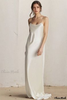 Oliviamark - Comfortable Solid Color Spaghetti Strap Dress for Women Slip Wedding Dress, Backless Bridesmaid Dress, Long Slip, Flowy Mini Dress, Weathered White, Silk Slip Dress, Summer Maxi, Silk Maxi Dress, Silk Slip