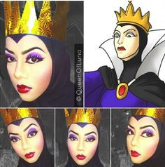 Evil Queen from Disney's Snow White, makeup artist uses hijab Malaysian Makeup, Evil Queen Makeup, Makeup Karakter, Disney Villain Party, Disney Villain Costumes, Disney Princess Makeup, Evil Queen Costume, Cosplay Disney, Snow White Evil Queen