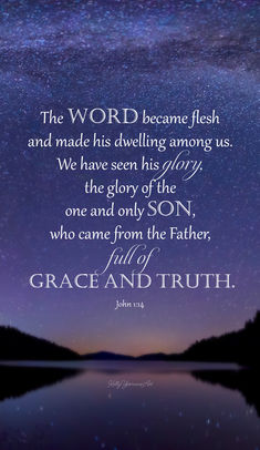 an image with the words grace and truth above it, in front of a night sky