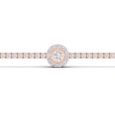 The Signature Round Halo Bolo Bracelet is a minimalist's dream. This diamond bracelet showcases a round diamond centerpiece encircled by a halo of tiny round diamonds. Its solid gold chain also sparkles with tiny diamonds, adding a touch of elegance to any outfit. The bolo clasp allows for adjustable sizing, ensuring a perfect fit for every wrist. Rose Gold Bracelet With Diamond Accents, Round Diamond Bracelet With Polished Finish, Fine Jewelry Diamond Bracelet With Halo Setting, Diamond Bracelets With Halo Setting In Fine Jewelry, Fine Jewelry Diamond Bracelets With Halo Setting, Diamond Bracelets With Halo Setting, Classic Diamond Bracelet With Halo Setting, Round Diamond Bracelet With Halo Setting, Fine Jewelry Diamond Bracelet With Halo Setting As Gift