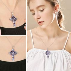 Experience Luxury Indulge in the epitome of luxury with the LUCID FANTASY Elegant 925 Sterling Silver Cross Pendant Necklace. Crafted from genuine 925 sterling silver, this exquisite piece radiates sophistication and charm. Stunning Gemstone Options Choose from captivating created ruby or created tanzanite to elevate your style. Each gemstone is carefully crafted, offering: Created Ruby – a dazzling red hue Created Tanzanite – a striking blue tone Elegance in Design This statement necklace featu Silver Cross Gemstone Necklace, Silver Gemstone Cross Necklace, Silver Cross Necklace With Gemstone, Spinel Gemstone, Sterling Silver Cross Pendant, Silver Cross Pendant, Blue Tone, Black Spinel, Sterling Silver Cross