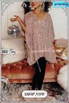 Light The Way Sequin Shift Tunic Blouse Glamorous Pink V-neck Blouse, Oversized Fall Party Blouse, Oversized Party Blouse For Fall, Oversized Blouse For Spring Party, Sequin V-neck Blouse For Fall, Oversized Party Tops For Fall, Oversized Fall Party Tops, Oversized Party Tops For Spring, Chic Oversized Party Top