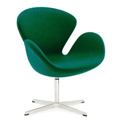 a green chair with chrome legs on a white background