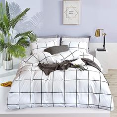 PRICES MAY VARY. 【HIGH QUALITY＆DURABLE CONSTRUCTION】 This white plaid comforter is filled with whole-piece superior microfiber, so this comforter is soft and durable. High quality fabric through unique printing and weaving technology makes this product resistant to fading, breathable and lightweight. 【3 Pcs Full Comforter Sets】 1 x full comforter (80" x 90'') and 2 x standard pillowcases (20" x 26"). 【ADD WARM TO YOUR HOME】 Available for all seasons.White plaid quilt is soft and comfortable whic White Grid Bedding, Buffalo Quilt, Men Bedding, Grid Bedding, Black Comforter Sets, Full Bedding, Black Bed Set, Gingham Quilt, Plaid Comforter