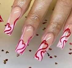 Pink Red Valentines Day Nails, Unique Vday Nails, Valentines Day Aesthetic Nails, Valentine Day Nails Square, Valentines Nails Designs Classy, Val Times Day Nails, St Valentines Day Nails, Love Nails Design Valentines Day, Acrylic Nails Ideas 2025