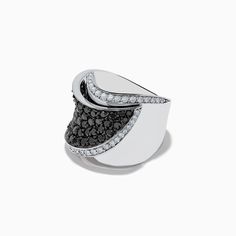 Effy 14K White Gold Black and White Diamond Ring Modern Black Diamond Anniversary Ring, Timeless Black Rings With Polished Finish, Black Diamond Ring With Brilliant Cut For Formal Occasions, Black Diamond Rings For Evening, Fine Jewelry Black Evening Rings, Modern Formal Rings With Black Diamonds, Black Rings With Single Cut Diamonds For Formal Occasions, Modern Black Rings For Evening, Modern Black Rings For Formal Occasions