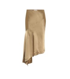 Helmut Lang's minimalist design DNA, which was honed throughout the â90s, lives on through pieces such as this golden midi skirt. Made from satin, it has a bias-cut silhouette with a high-rise waistline and an asymmetric hem that trails down one side. Style yours with a simple camisole and kitten heels for a directional day-to-dark look. | Helmut Lang High-rise satin midi skirt Gold Skirt, Dark Look, Lazy Outfits, Satin Midi Skirt, Slip Skirt, Italian Fabric, Helmut Lang, Online Shopping Stores, Diane Von Furstenberg