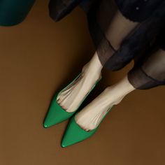 CHIKO Janika Pointy Toe Stiletto Slingback Shoes Green Closed Toe Heels With Contrasting Heel Counter, Green Slingback Pumps With 4-inch Heel For Evening, Elegant Green Open Heel Mules, Green Pointed Toe Mules With Padded Heel, Slingback Pumps With Contrasting Heel, Green Slip-on Evening Heels, Green Evening Slip-on Heels, Green High Heel Slingback Sandals With Padded Heel, Green Mules With Sculpted Heel And Pointed Toe