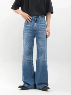 Revive your denim collection with the Vintage Acid Crease-Effect Straight-Leg Denim Jeans, where classic design meets contemporary edge. These jeans boast a sturdy denim construction with a unique acid wash and crease effect that provide a nod to vintage aesthetics while asserting a modern twist. The detailed dimensional cut gives them an authentic feel, and the lack of elasticity ensures a true-to-size fit for maximum confidence in your everyday stride. Perfect for casual outings or creative wo Acid Wash Mid-rise Bottoms For Streetwear, Acid Wash Straight Leg Rigid Denim Bottoms, Acid Wash Mid-rise Denim Bottoms, Vintage Acid Wash Cotton Jeans, Pre-washed Faded Jeans For Streetwear, Vintage Denim Jeans, Straight Leg Denim, Acid Wash, Vintage Denim