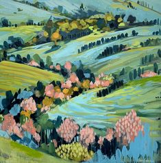 an oil painting of hills and trees