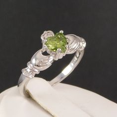 Claddagh Birthstone Ring Peridot Cz 925 Silver Plated Anti Tarnish Finish For A Lifetime Available In Sizes 7-10 New & Nicely Gift Boxed Birthday Gift For Her Irish Gaelic Celtic Love Friendship Emerald Anniversary, Pear Wedding Ring, Elegant Wedding Rings, August Birthstone Ring, Irish Gaelic, 14k Gold Wedding Band, Claddagh Ring, Statement Rings Diamond, Heart Shaped Rings