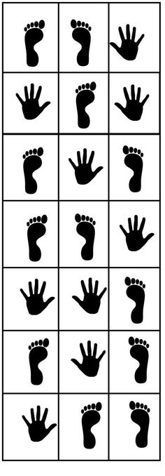 the silhouettes of hands and feet are shown in black on a white square background