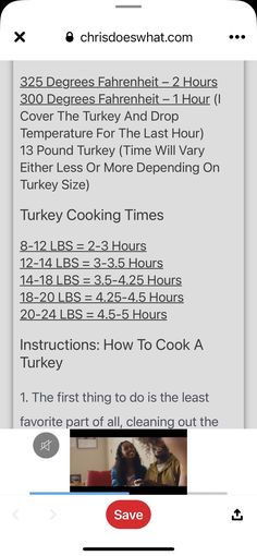 an iphone screen showing the instructions for cooking turkeys and how to cook them on thanksgiving