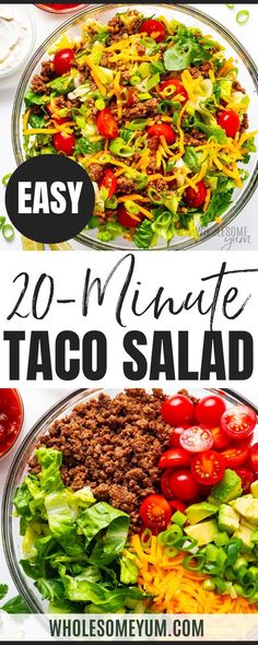 Taco Salad Easy Healthy Taco Salad, Taco Salad Easy, Healthy Taco Salad Recipe, Best Taco Salad, Salad Easy Recipe, Healthy Taco Salad, Taco Salad Recipe Healthy, Recipe With Ground Beef, Healthy Tacos Salad