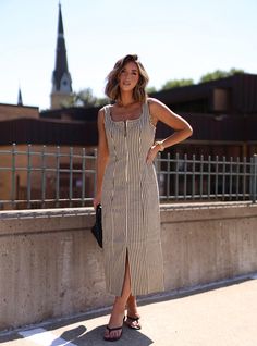 Striped Twill Maxi Dress Fore Collection New Tops, Dress Collection, Front Zipper, American Girl, Best Sellers, New Dress, Nice Dresses, Maxi Dress, Zipper