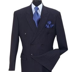 Classic Fit: This Double Breasted Suit Is Tailored To Provide A Timeless, Sophisticated Look. 6 On 2 Button Closure: The 6 On 2 Button Closure Ensures A Secure Fit And A Modern, Stylish Look. Wide Peak Lapels: The Wide Peak Lapels Create A Sharp, Distinctive Silhouette. Side Vents: The Side Vents Provide A Comfortable Fit And Maximum Ease Of Movement. Pleated Pants: The Pleated Pants Add A Timeless, Traditional Touch To The Suit. Smooth Pinstripe: The Smooth Pinstripe Adds A Subtle Touch Of Texture And Visual Interest To The Suit. This Double Breasted Suit Is The Perfect Combination Of Style, Comfort, And Versatility. The Classic Fit, 6 On 2 Button Closure, Wide Peak Lapels, Side Vents, Ple Pinstripe Long Sleeve Semi-formal Suits, Fitted Striped Double Breasted Suit For Semi-formal Occasions, Semi-formal Striped Double Breasted Suit, Blue Pinstripe Suit Men, Striped Fitted Long Sleeve Sets, Striped Double Breasted Suit For Business Casual, Fitted Pinstripe Double Breasted Suit For Business Casual, Fitted Striped Double Breasted Suit With Suit Collar, Fitted Business Suits With Vertical Stripes