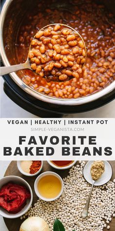 the ingredients for baked beans are shown in bowls