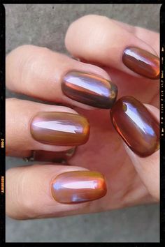 Amber Chrome Nails, Amber Nails Ombre, Autumn Nail Aesthetic, Jelly Nails Fall, Autumn Toe Nails, Amber Nails Design, Amber Nails, Short Nail Manicure, App Filter